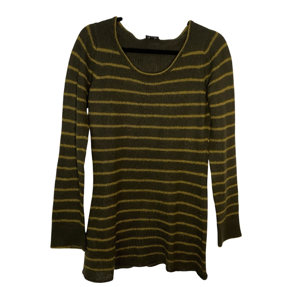 Wooden Ships Sweater Womens M/L Brown Green Striped Mohair Wool Scoop Neck Boho